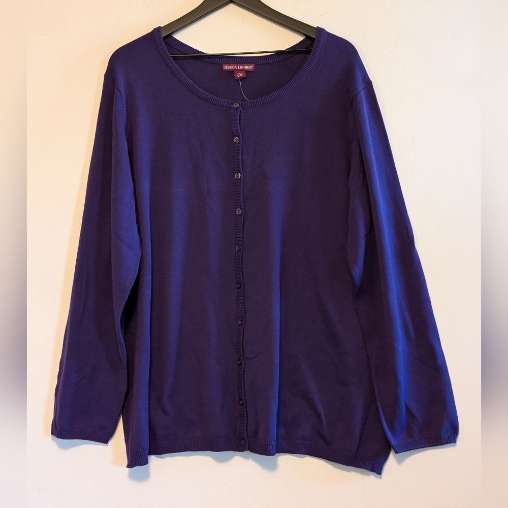 Jessica London Purple Button Front Cardigan Sweater Plus Size 22/24 Cotton Blend